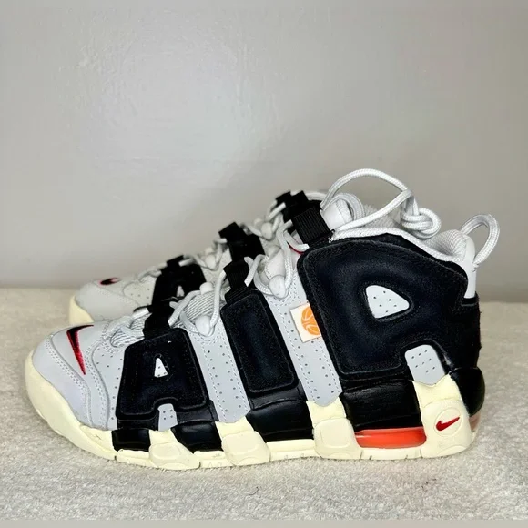 Nike Air More Uptempo Hoops (GS) Shoes Off-White Black Orange- Size 7Y
